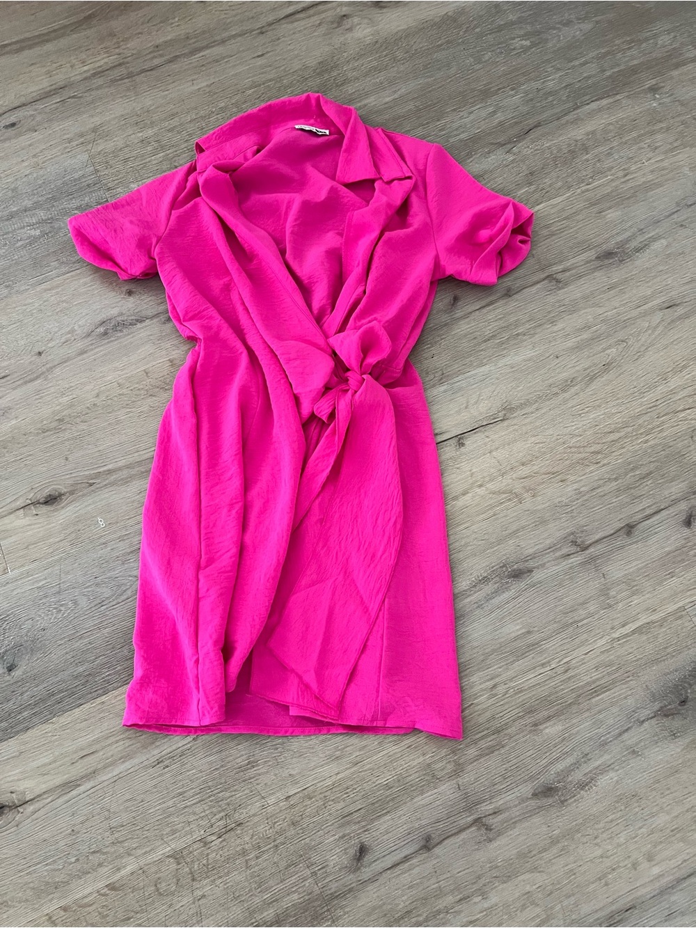 Fashion Nova Hot Pink Tie-Waist Shirt Dress